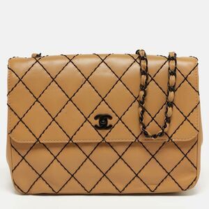 Chanel Beige/black Wild Stitch Quilted Leather Flap Bag